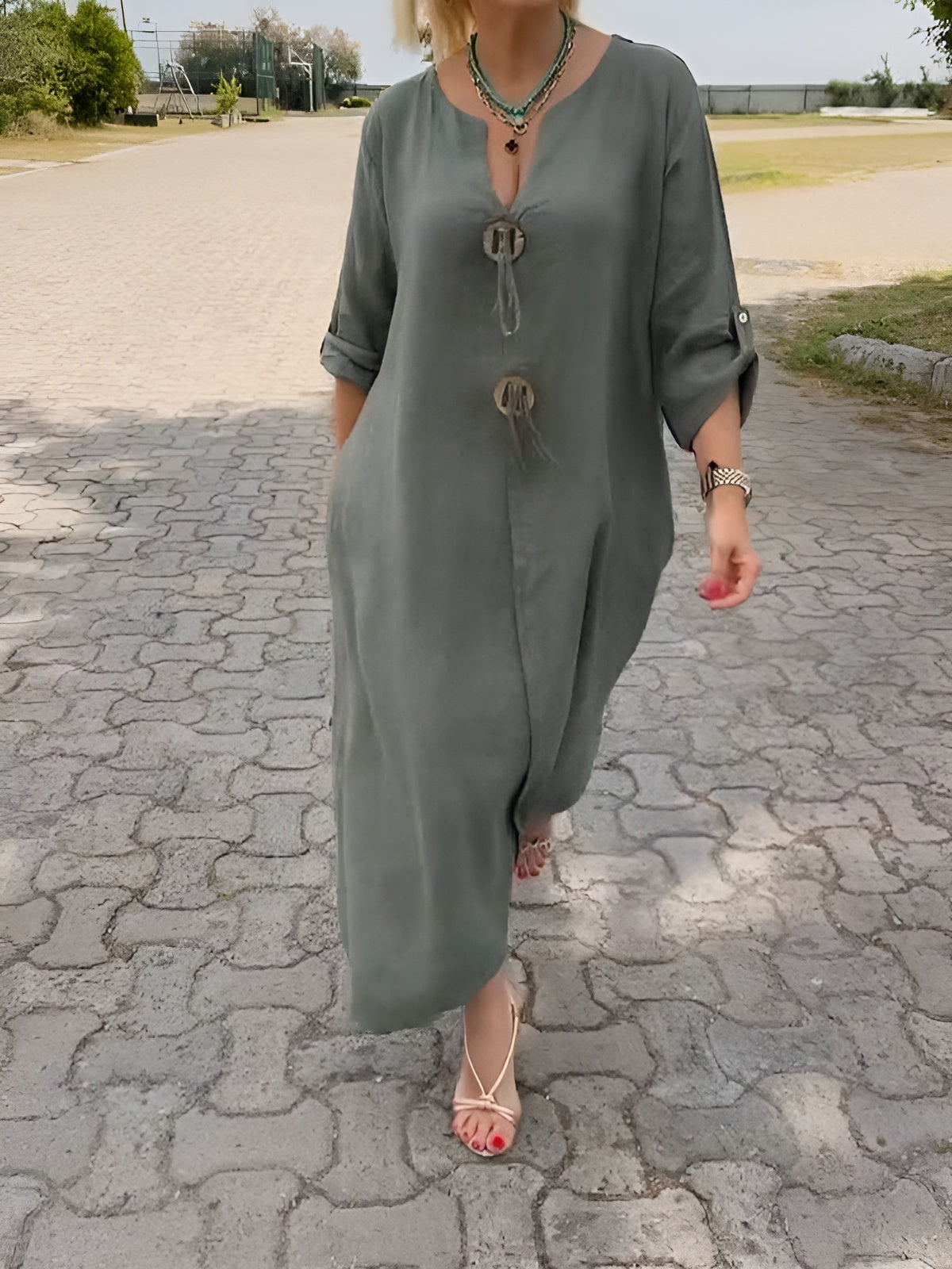 Vestido Serena – Elegancia Natural con Bolsillos y Tejido Fresco