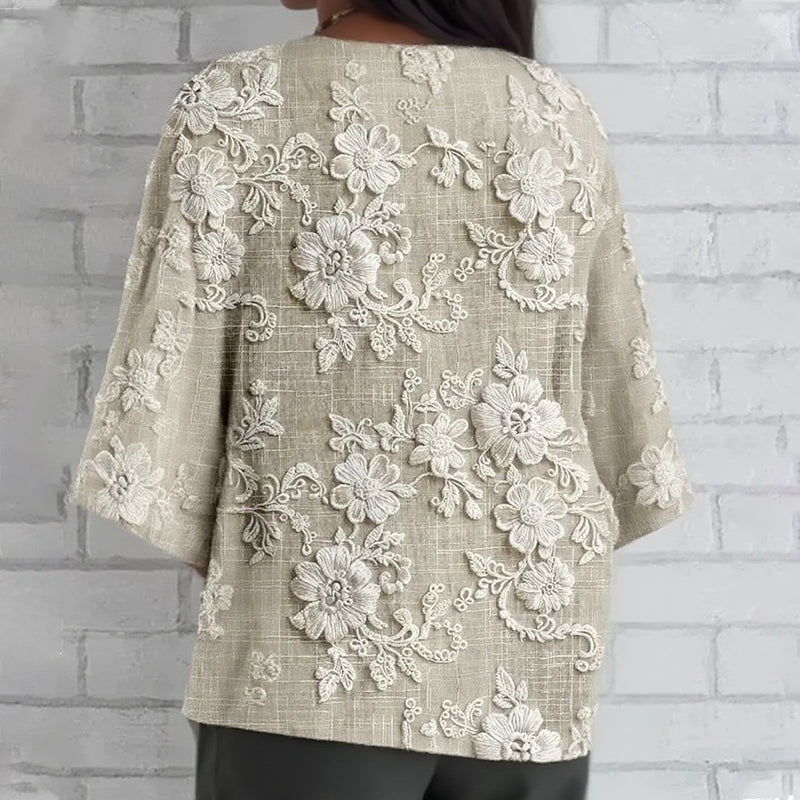 Top Oriana - Manga 3/4 con Estampado Floral 3D