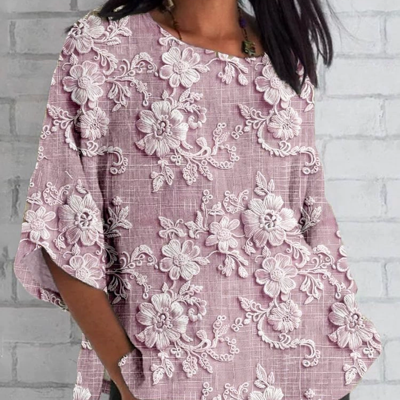Top Oriana - Manga 3/4 con Estampado Floral 3D