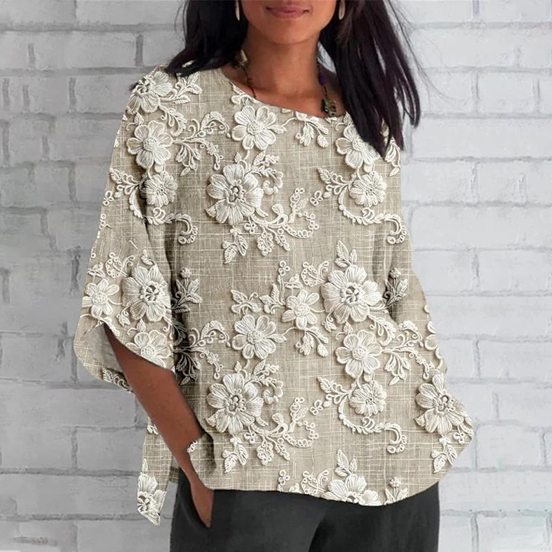 Top Oriana - Manga 3/4 con Estampado Floral 3D