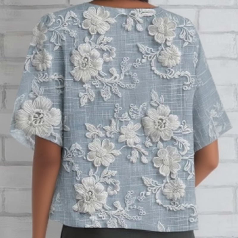 Top Oriana - Manga 3/4 con Estampado Floral 3D