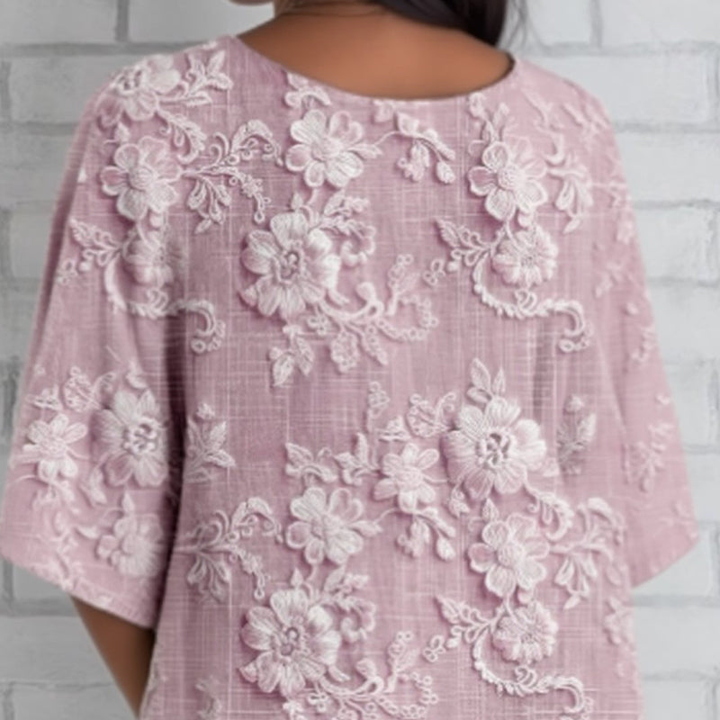 Top Oriana - Manga 3/4 con Estampado Floral 3D