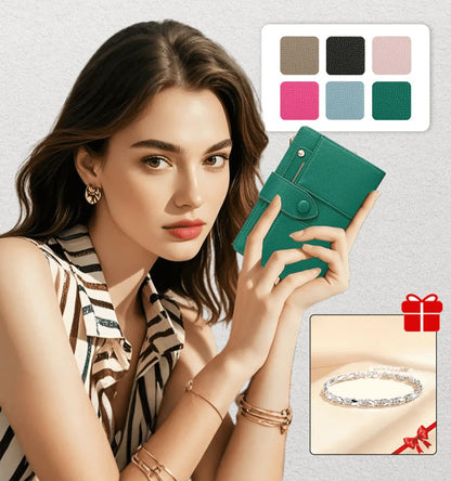 Billetera Bifold para Mujer + Pulsera de la suerte de REGALO