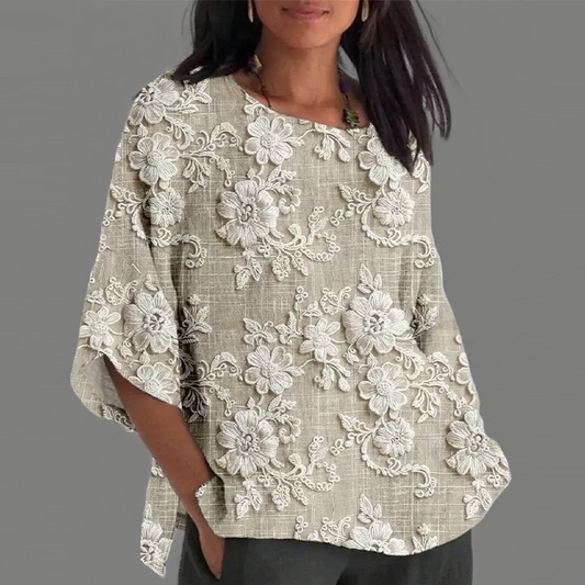 Top Oriana - Manga 3/4 con Estampado Floral 3D