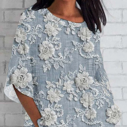 Top Oriana - Manga 3/4 con Estampado Floral 3D